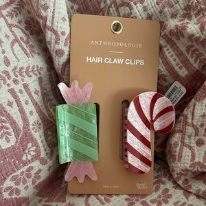 Anthropologie Frasier Sterling set of 2 Christmas candle hair claw clips